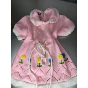 Vintage Soft Spun Knit Dress Baby Pink Floral Embroidered Pointelle 18M